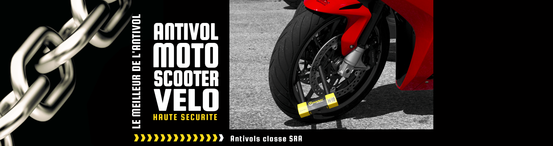 AUVRAY Antivol Norme SRA U Black Edition pour Moto et Scooter - Anse Ø18mm